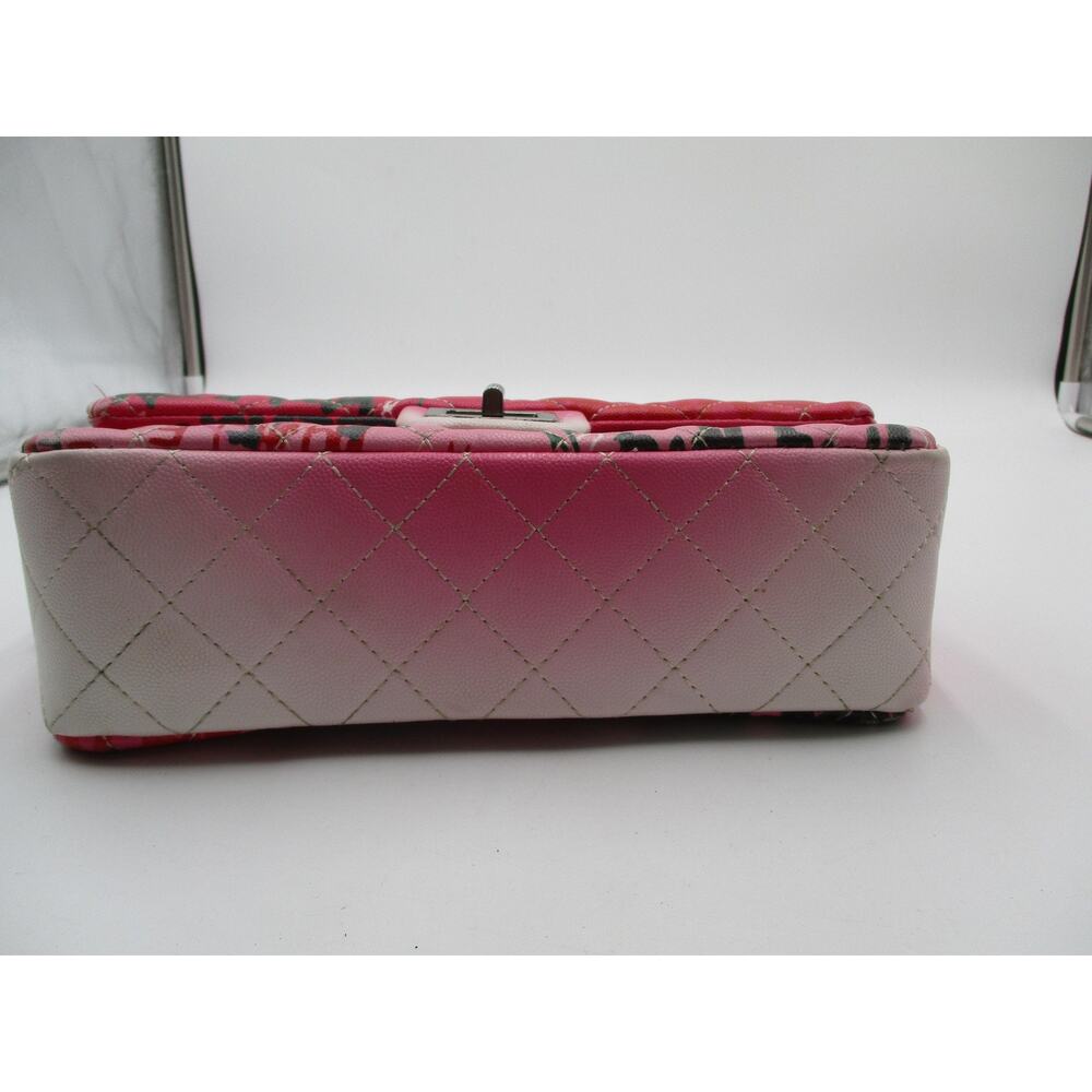 Pink Graffiti Print Quilted Flap Bag Black Chain Strap - Picture 6 of 11